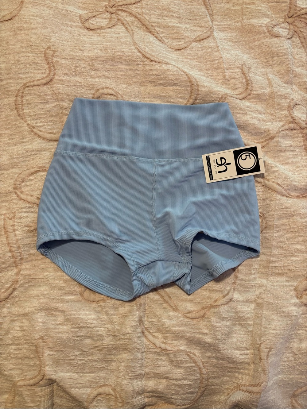 High-Waist Ribbed Light Blue Women's Shorts with Wide Waistband Five the Label